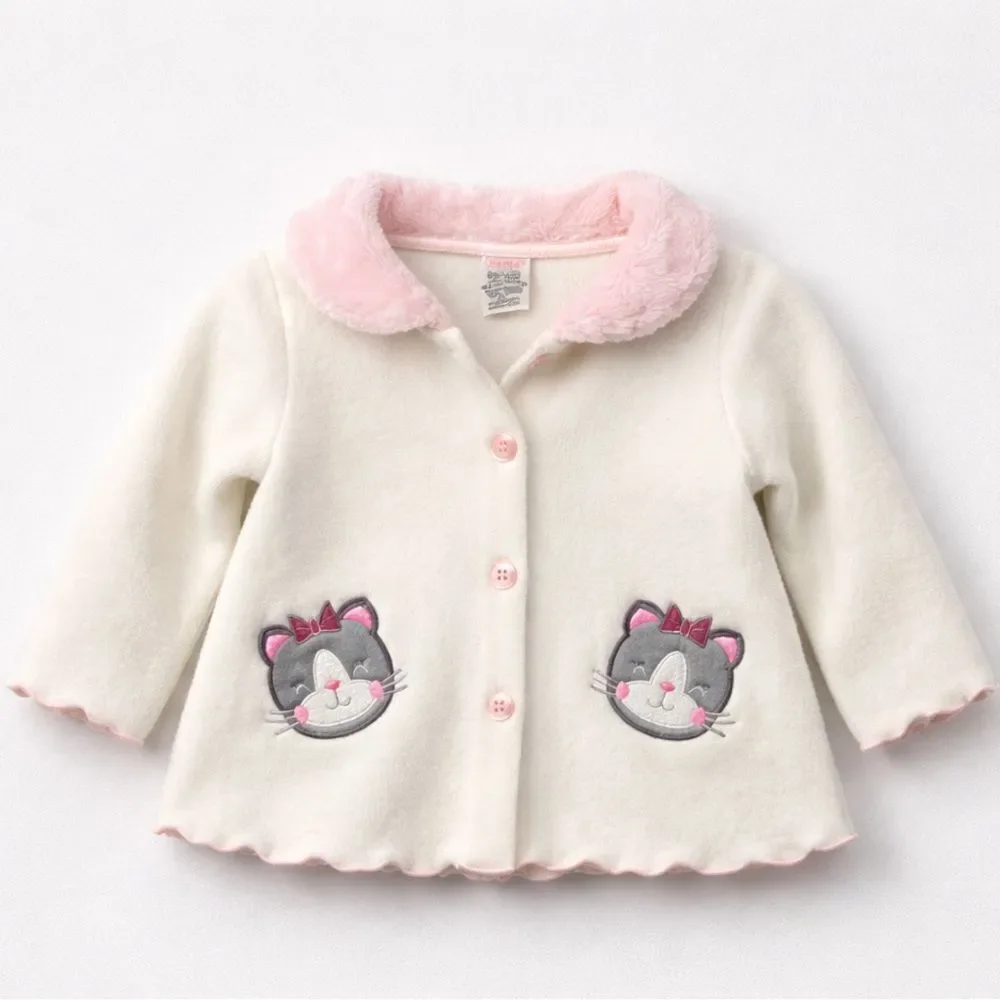 Gymboree white and pink fleece cat appliqué jacket size 6-9 months